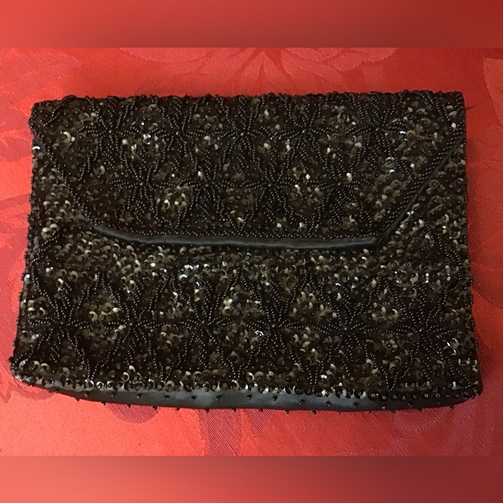 Vintage Walborg 50’s Richere Bag Evening Clutch. Black Beads & Sequins.